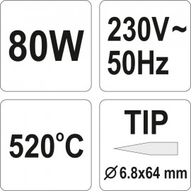 Паяльник мережевий YATO P= 80 Вт, макс. t= 520°C YT-8273