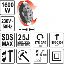 Перфоратор-відбійник 1600 Вт SDS-Max YATO YT-82135