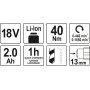 Шуруповерт-дриль акумуляторний YATO : 18V, Li-Ion, 2 Агод, KM- 40 Нм, патрон Ø≤13 мм YT-82780