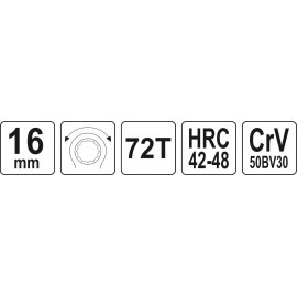 Ключ накидний вигнутий з тріскачкою 16мм з гумовою ручкою CrV Yato YT-02378