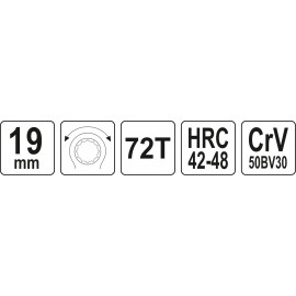 Ключ накидний вигнутий з тріскачкою 19мм з гумовою ручкою CrV Yato YT-02381