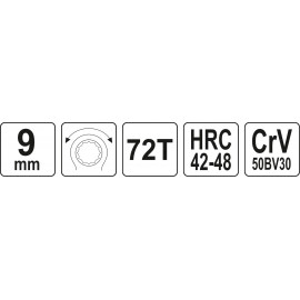 Ключ накидний, вигнутий з тріщаткою YATO: М9, HRC 42-48, Cr-V, з прогумов. ергономічною ручкою [10]