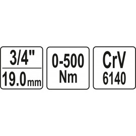 Ключ динамометричний стрілковий YATO : квадрат 3/4", F= 0-500 Нм YT-07642