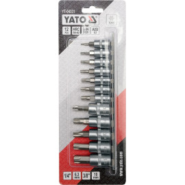 Головки торцеві з насадками YATO : "TORX" Т8-Т30,Т40- Т55, квадрат 1/4, 3/8". Набір 12 шт. [10/40]