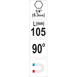 Тримач насадок викруткових  двосторонній YATO : 1/4", кут- 90°, l= 105 мм. [60/240]