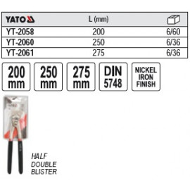 Кліщі для скрутки YATO нікельовані l=200мм [6/60]