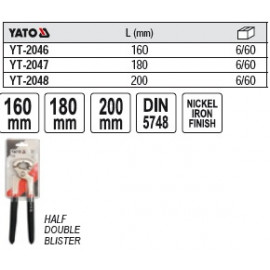 Кліщі універсальні YATO : нікельовані, L= 180 мм [6/60]