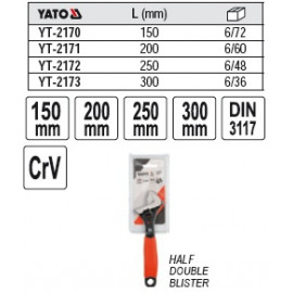 Ключ розвідний YATO "PROFI" : L= 200 мм, ПВХ Ручка [6/60]