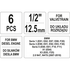 Фіксатори газорозподільної системи двигунів авто групи BMW, з квадр.- 1/2", наб. 6 елем. [10]
