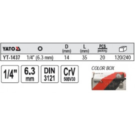 Карданний шарнір для головок торцевих YATO : квадрат 1/4", L= 35 мм [20/120/240]