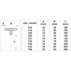 Набір ключів TORX VOREL : тип "Т", Т10-T50, L= 100-200 мм, Cr-V 6150, 9 шт [12/24]
