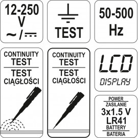 Індикатор напруги YATO  контрольний LCD цифровий 12-250V [6/120]