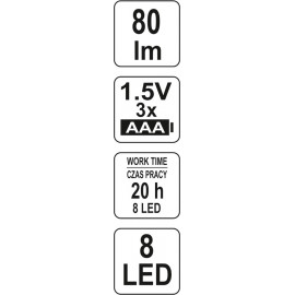 Ліхтар LED на батарейках 3Х ААА з 8 діодами , магніт + кліпса YT-08514
