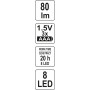 Ліхтар LED на батарейках 3Х ААА з 8 діодами , магніт + кліпса YT-08514