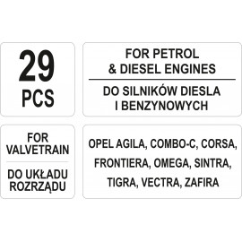 Фіксатори ГРМ дизельних і бензинових двигунів автогрупи OPEL YATO, компл. 29 елем. [2]
