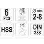 Свердла по металу YATO : HSS, Ø= 2-8 мм. Набір 6 Шт. [15/60]