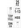 Свердла по металу титанові YATO : HSS-TiN Ø= 1-13 мм. (Набір/25 Шт.) [5/20]