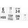 Свердла по металу титанові YATO : HSS-TiN Ø= 2-8 мм. (Набір/6 Шт.) [50/100]