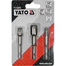 Тримачі-адаптери торцевих головок YATO : HEX 1/4" - 1/4", 3/8", 1/2", 3 шт.[20/100]