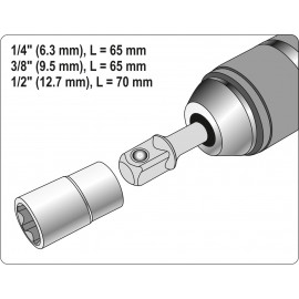Тримачі-адаптери торцевих головок YATO : HEX 1/4" - 1/4", 3/8", 1/2", 3 шт.[20/100]