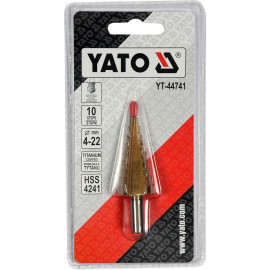 Свердло конічне ступінчасте титанове по металу YATO : Ø= 4-22 мм, HSS 4241, L= 75 мм [25/50]