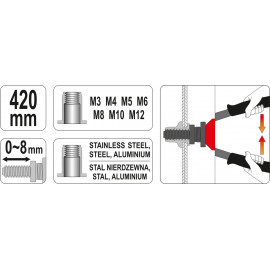 Заклепочник дворучний YATO для нітогайок М3; М4; М5; М6; М8; М10; М12; l=420 мм в футлярі [5]