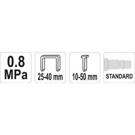 Степлер пневматичний YATO : P= 8 Bar, для скоб h= 25-40 мм, w= 5,7 мм і цвяхів h= 10-50 мм [10/120]
