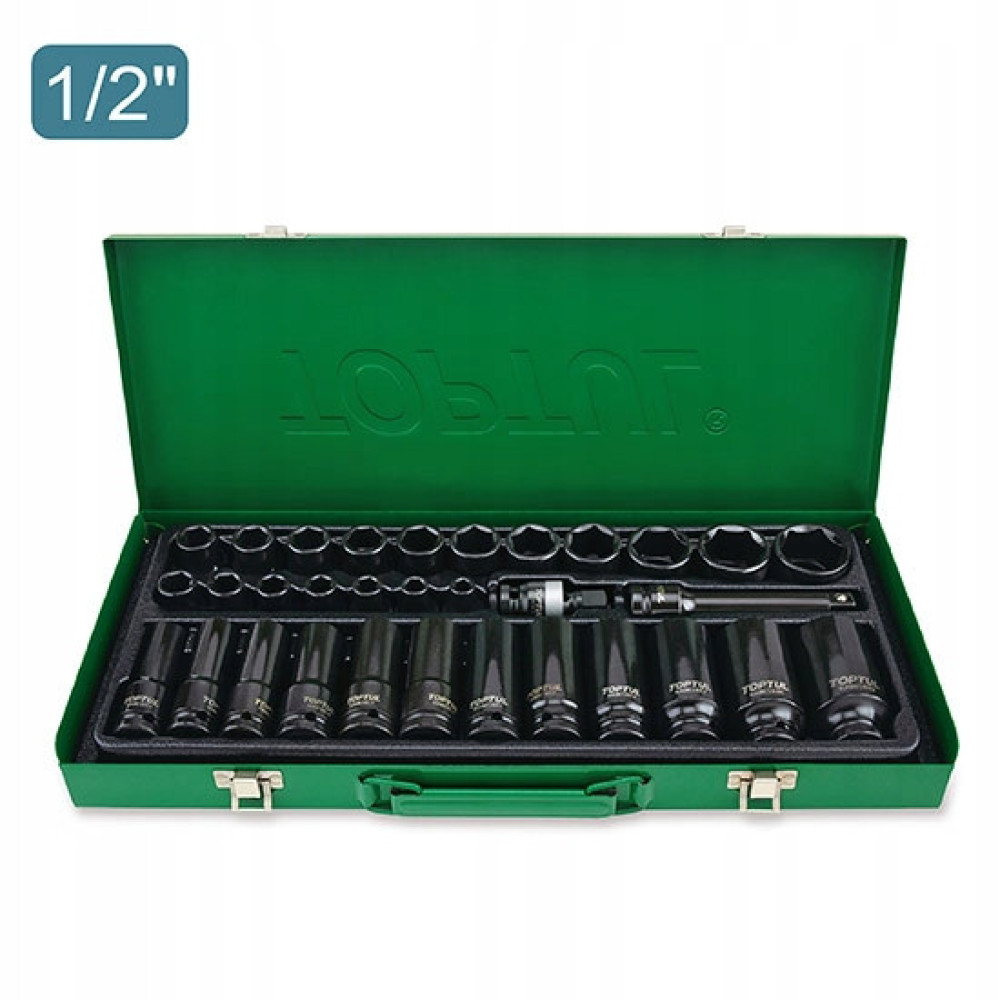 Набор торцевых головок ударных TOPTUL 1/2" 8-32мм 32ед. короткие+длинные GDAD3201