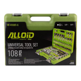 Alloid. Универсальный набор инструмента 1/4" & 1/2", 108 предм. (6 гран.) (НГ-4108П-6)