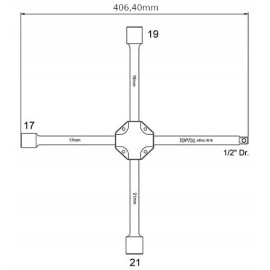 Ключ баллонный крестовой усиленный TOPTUL 17,19,21,1/2" AEAL1616