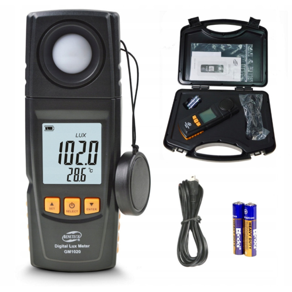 Измеритель освещенности люксметр + термометр, USB 200000 Lux BENETECH GM1020