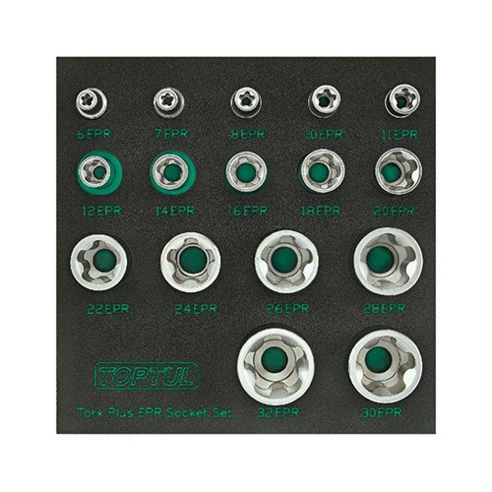 Набор головок Torx Plus EPR 1/4",3/8",1/2" 6EPR-32EPR 16 ед. в ложементе TOPTUL GABF1601