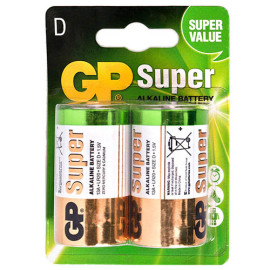 Батарейка GP SUPER ALKALINE 1.5V 13A-U2 щелочная, LR20, D, блистер