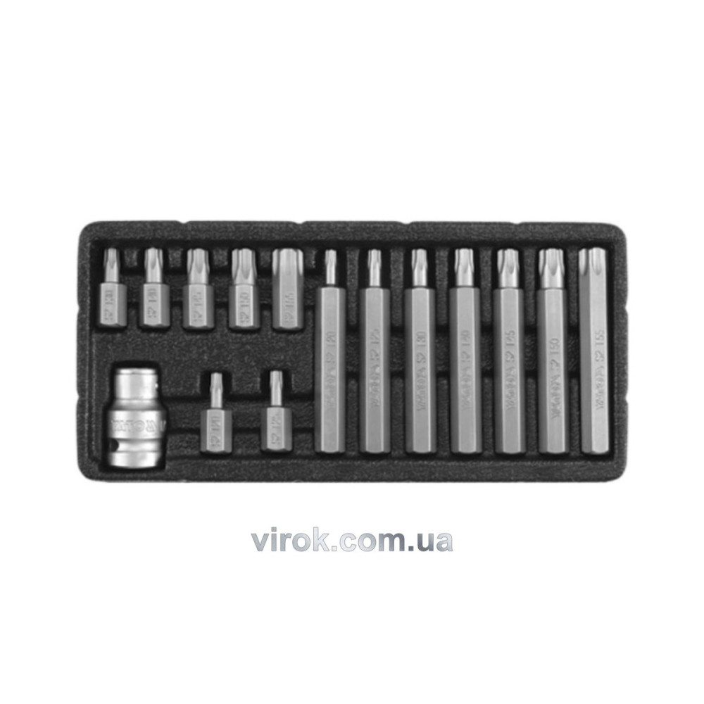 Набір насадок викруткових YATO : "TORX-T", L= 30, 75 мм, адаптер 1/2", металевий кейс. 15 шт [20]