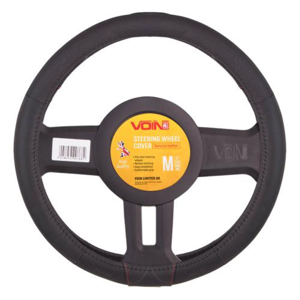 Чехол руля  VLOD-L2031 BK M черн/БО/перф/кожа