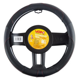 Чехол руля  VLOD-L2031 BK/RD M черн-красн/БО/перф/кожа