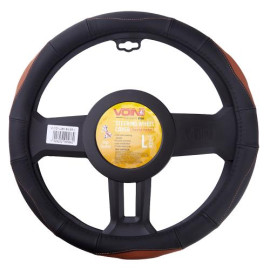 Чехол руля  VLOD-L285 BK/BR L черн-кор/БО/перф/кожа