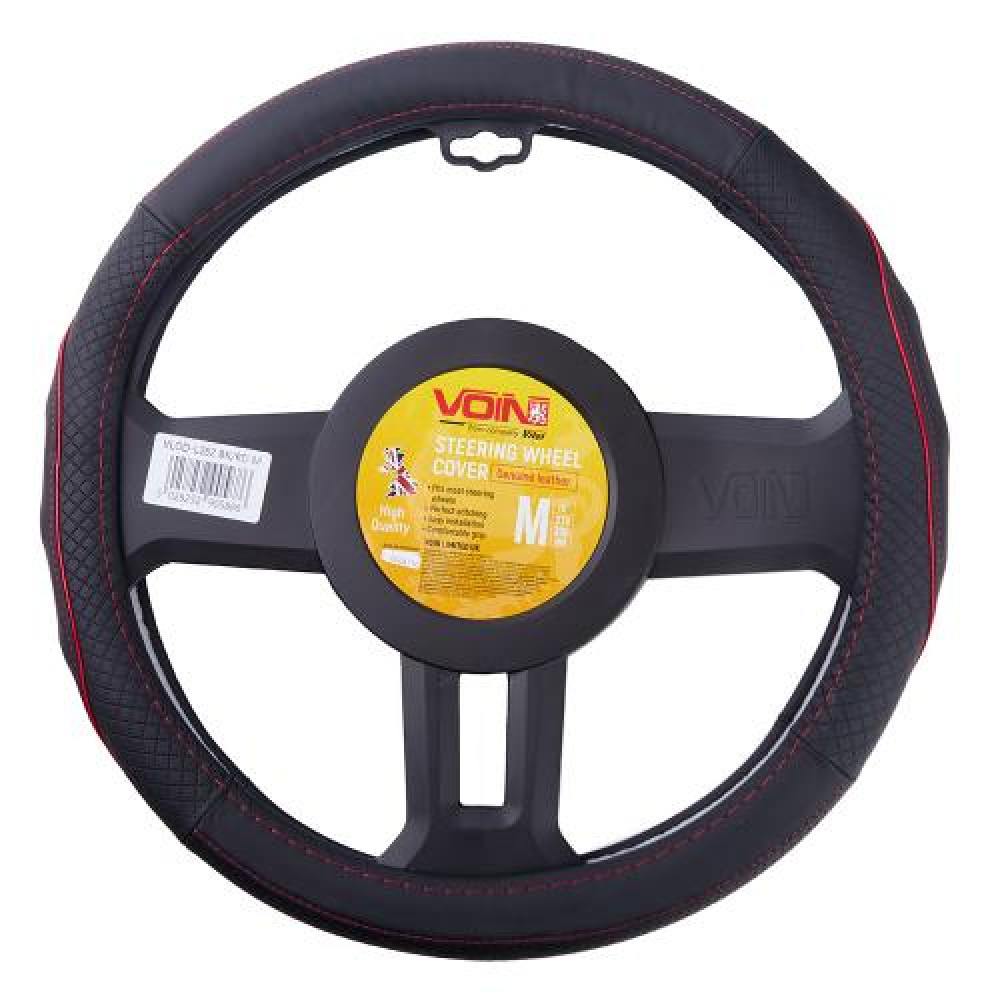 Чехол руля  VLOD-L282 BK/RD M черн-красн/БО/перф/кожа