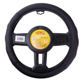 Чехол руля  VLOD-L283 BK/RD L черн-красн/БО/перф/кожа