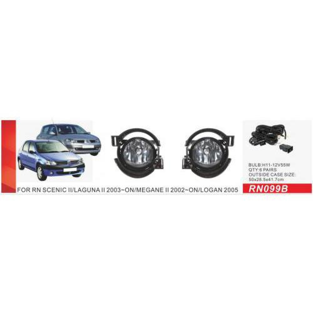 Фары доп.модель Renault Logan 2005/Scenic II/Laguna II /Megane II/RN099B/H11-12V55W/эл.проводка