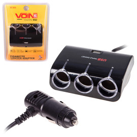 Разветвитель прикуривателя VOIN 3 выхода + 1USB 1000mA 12/24V SC-3073
