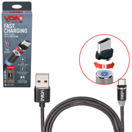 Кабель  магнитный VOIN MC-2302M BK USB - Micro USB 2,4А, 2m, black (только зарядка)