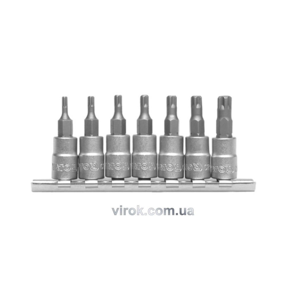 Головки торцеві з насадками YATO : "TORX" TS10-TS40, квадрат 1/4" , L= 35 мм. Набір 7 шт. [12/48]