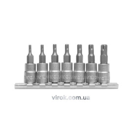 Головки торцеві з насадками YATO : "TORX" TS10-TS40, квадрат 1/4" , L= 35 мм. Набір 7 шт. [12/48]