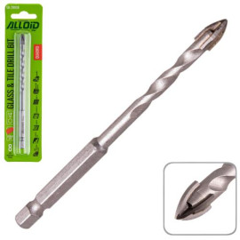 Alloid. Сверло по стеклу и керамике QUADRO  8мм, хвостовик HEX 1/4", L= 120mm