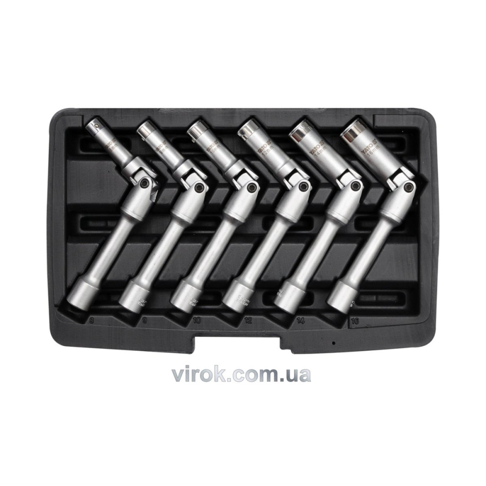 Ключі торцеві для свічок накалу YATO : 3/8", 8-16 мм, на шарнірі, Cr-V, 6 шт + кейс [10]