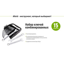 Alloid. Набор ключей комбинированных, 15 предметов,  6-22 мм.(НК-2061-15)