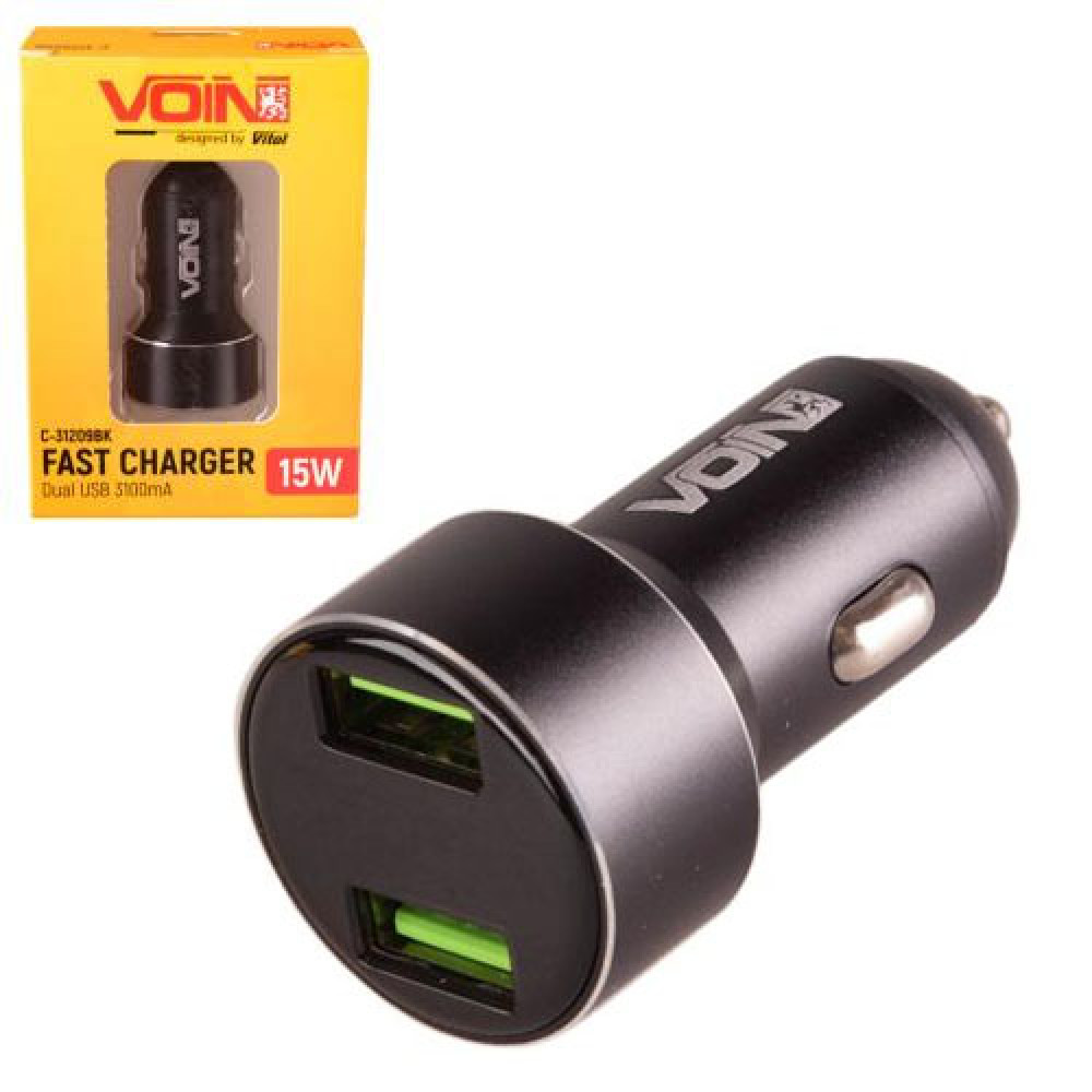 Автомобильное зарядное устройство VOIN C-31209BK, 2USB (12/24V - 5V 3,1A) + вольтметр