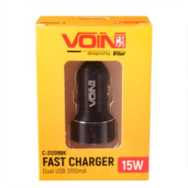 Автомобильное зарядное устройство VOIN C-31209BK, 2USB (12/24V - 5V 3,1A) + вольтметр