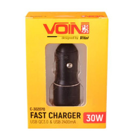 Автомобильное зарядное устройство VOIN C-30207Q, 2USB QC3.0 12/24V Port 1-5V*3A/9V*2A Port 2-5V*2.4A